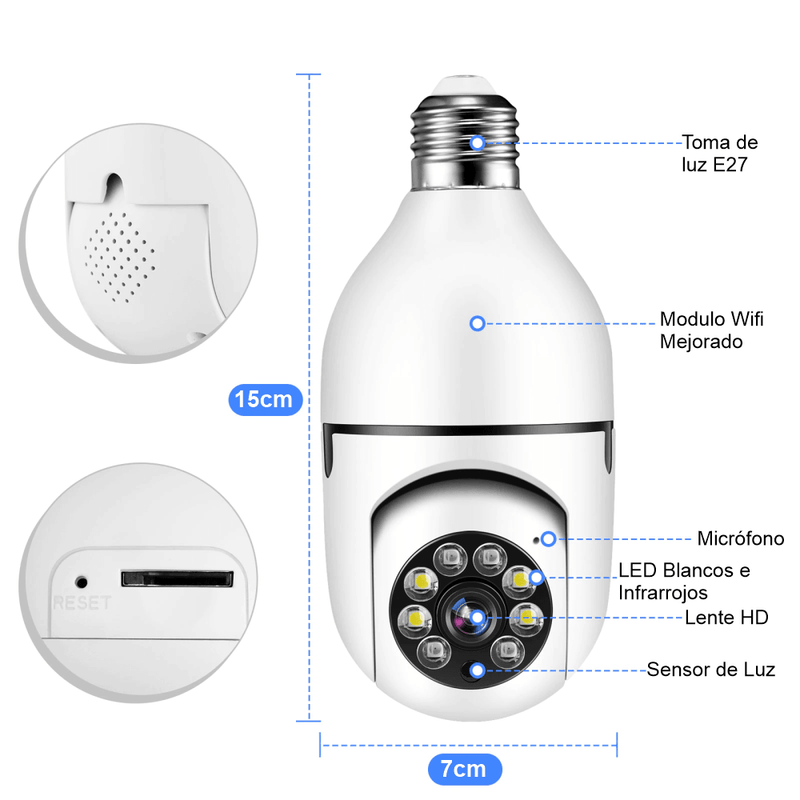 Cámara De Seguridad IP Wifi Bombillo 360 - Vinolli